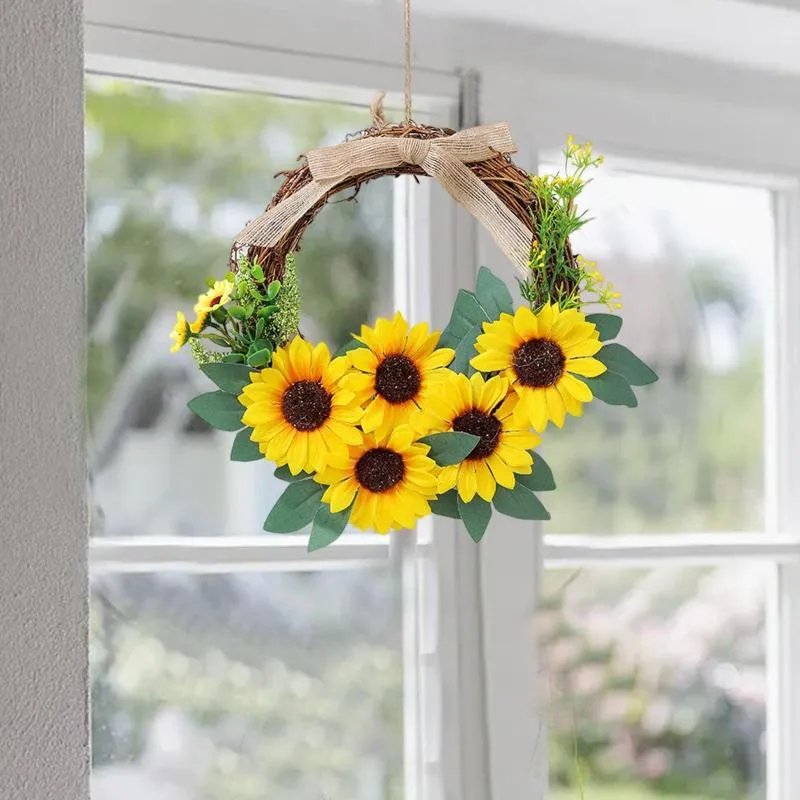 Kwiaty dekoracyjne Wewnień jesień jagodowych do drzwi przedniego świątecznego baterii Summer Sunflower Home Decoration Ornament 1PC