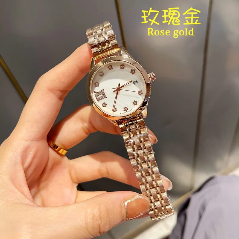 fashion luxury women watch Gold Top brand Designer auto date just Stainless steel band womens watches wristwatches for woman christmas birthday Mother's Day Gift