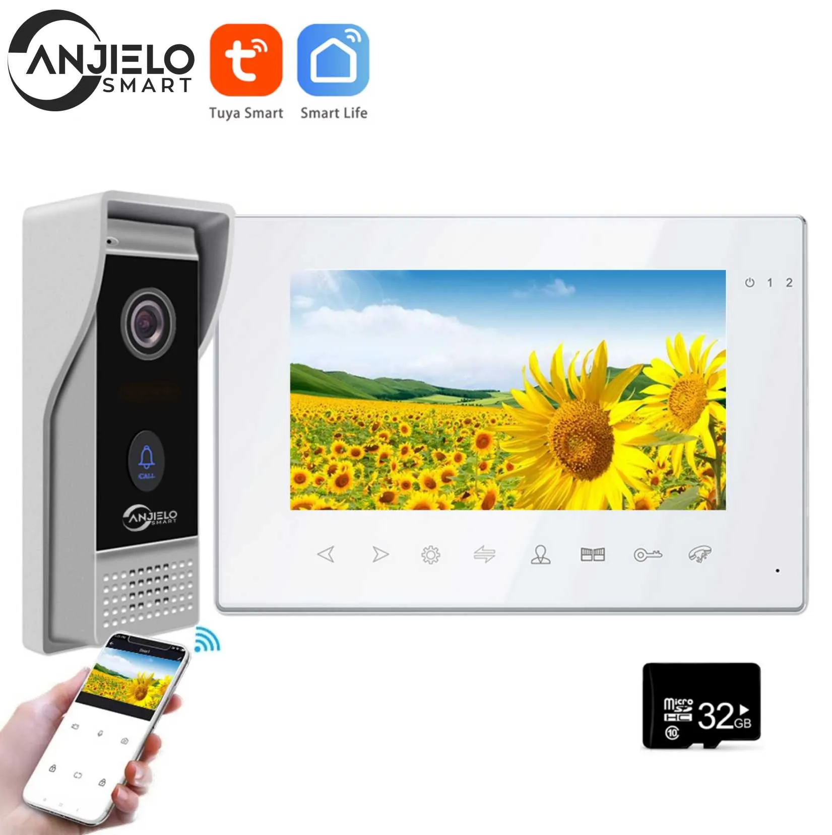 7 -дюймовый Wi -Fi Видео интеркомпомол Video Interphone Tuya Smart 1080p Wired Video Door Dobell Camera для квартиры Home Villa