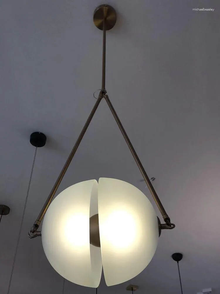 Luminárias pendentes luz moderna lustre de vidro fosco luxo sala de estar jantar personalidade criativa cúpula de metal