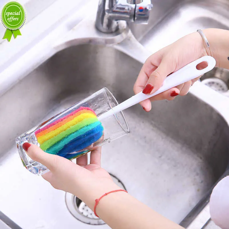 NOWOŚĆ 1/5PCS Rainbow Sponge pędzel butelka do butelek o kubku kubka szczotka szczotka do mycia gąbki szczotki z przyborami do czyszczenia uchwytu