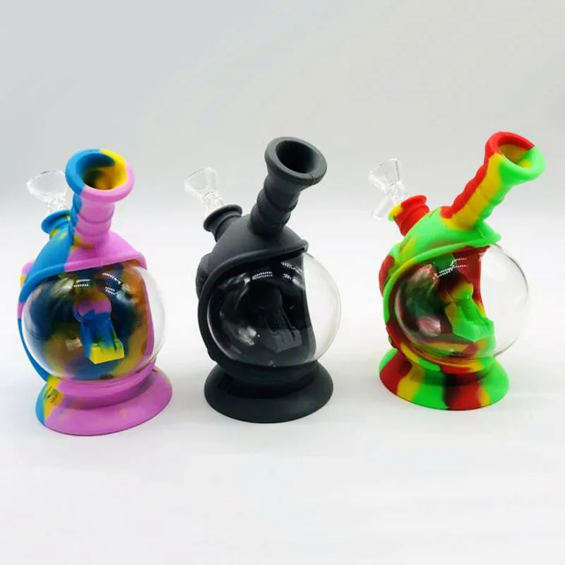 Colorful Outer Space Ship Style Smoking Silicone Narghilè Bong Pipes Kit Portable Travel Bubbler Herb Tabacco Vetro Filtro Cucchiaio Ciotola Waterpipe Portasigarette