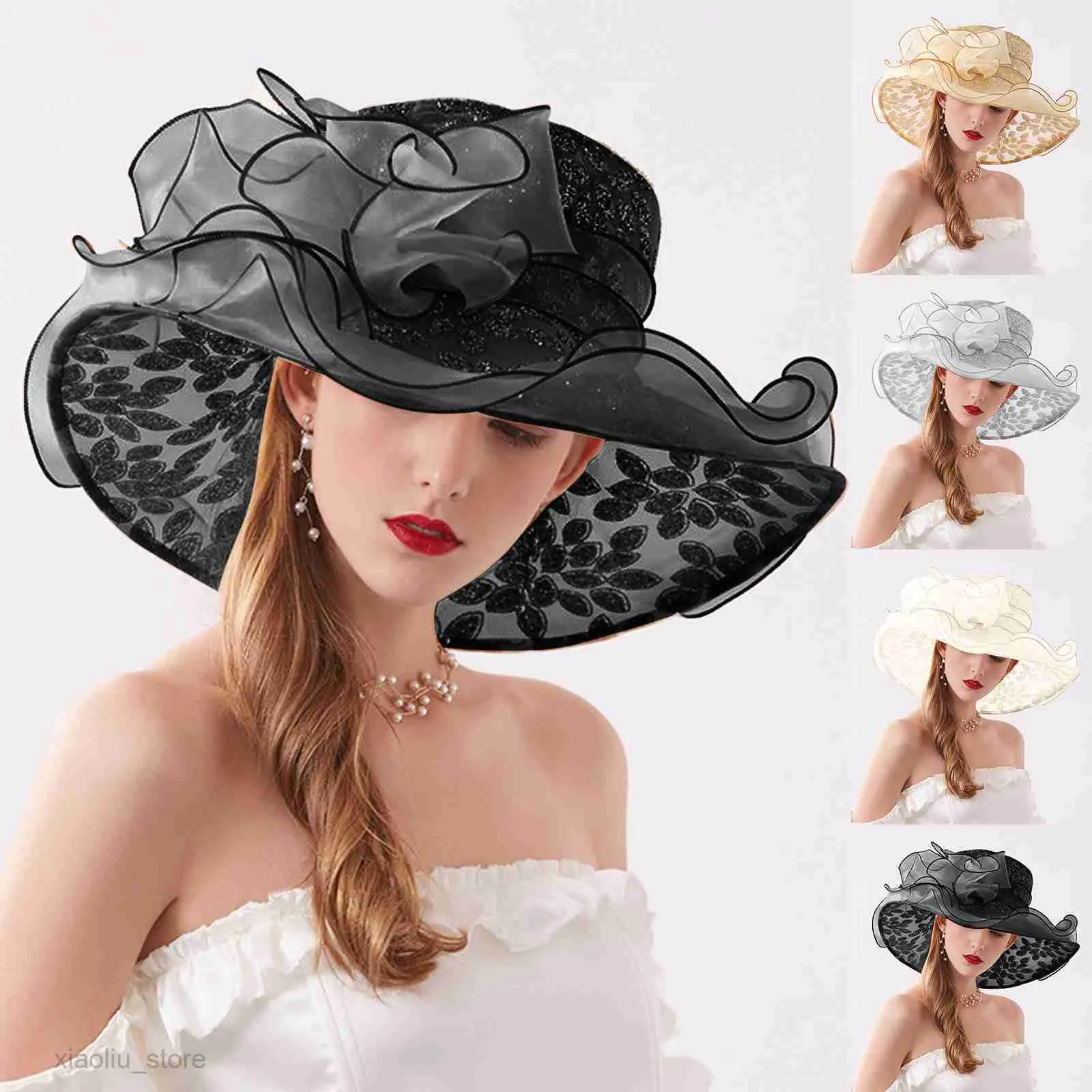 Cappelli a tesa larga Cappello estivo in organza Fascinator Pieghevoli Abiti da chiesa per matrimoni Kentucky Derby Cappelli per donna Elegante Fedora bianco a tesa larga L5Sun block HKD230625