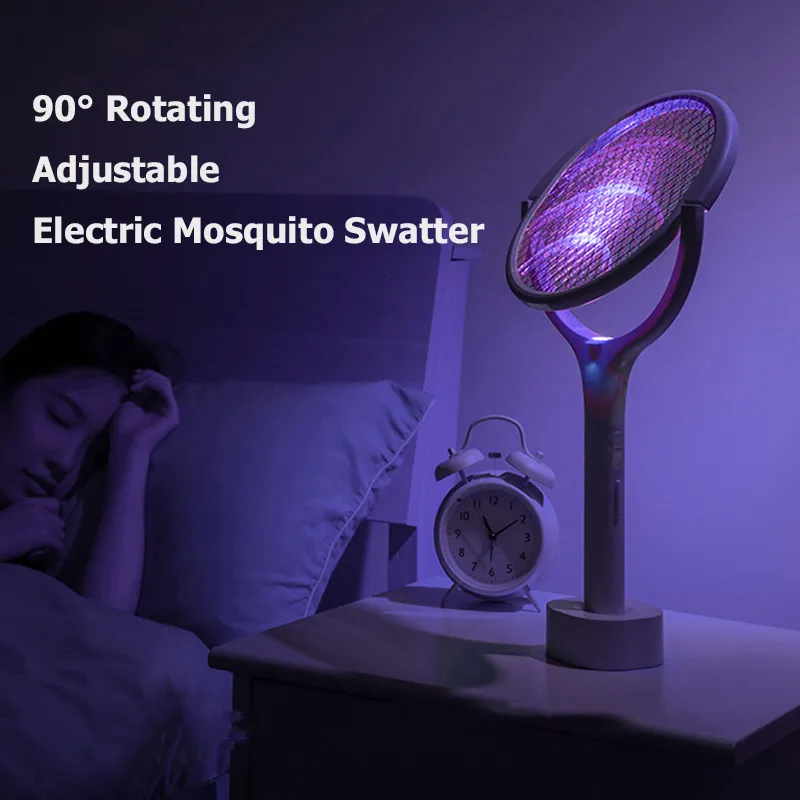 Andra hemträdgårdar 365nm UV Light Electric Shocker 2 i 1 Myggracketflugor Flugor 90 ° Roterbar Myggmordare Lamp Fly Swatter USB -laddning 230625