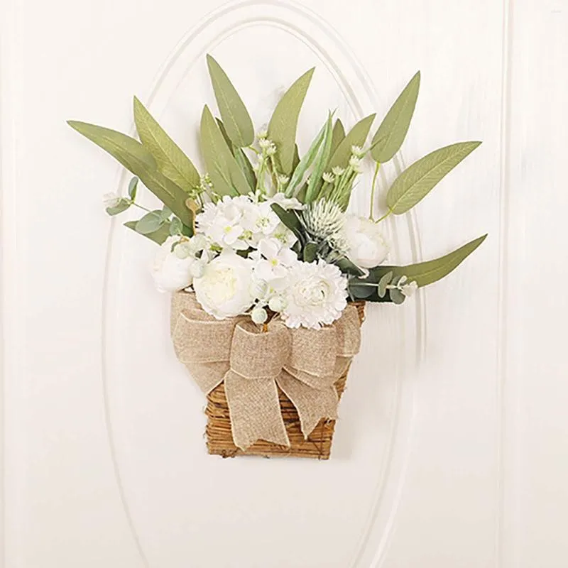 Decorative Flowers Front Door Fall Decorations Baby Wreath Spring Leaf Peony Flower Basket Simulation Rattan