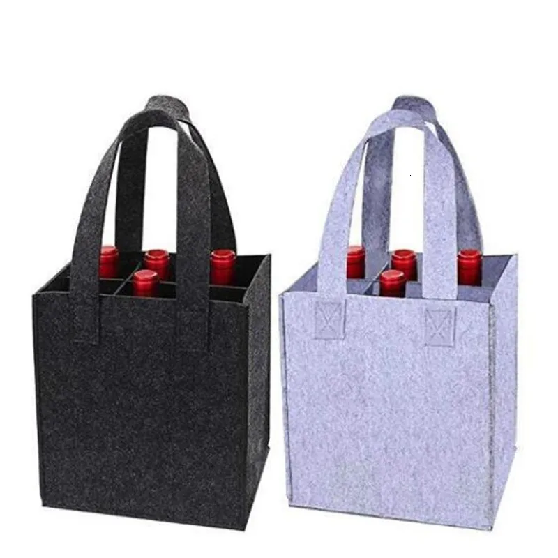 Emballage cadeau réutilisable mode feutre sac porte-vin bière bouteille shopping fourre-tout transporteur avec 6 bouteilles diviseur lavable gris 230625