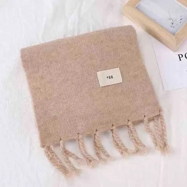 Egg Korean dongdamen solid color knitted wool scarf Korean autumn and winter versatile thickened warm tassel shawl 5RAT4