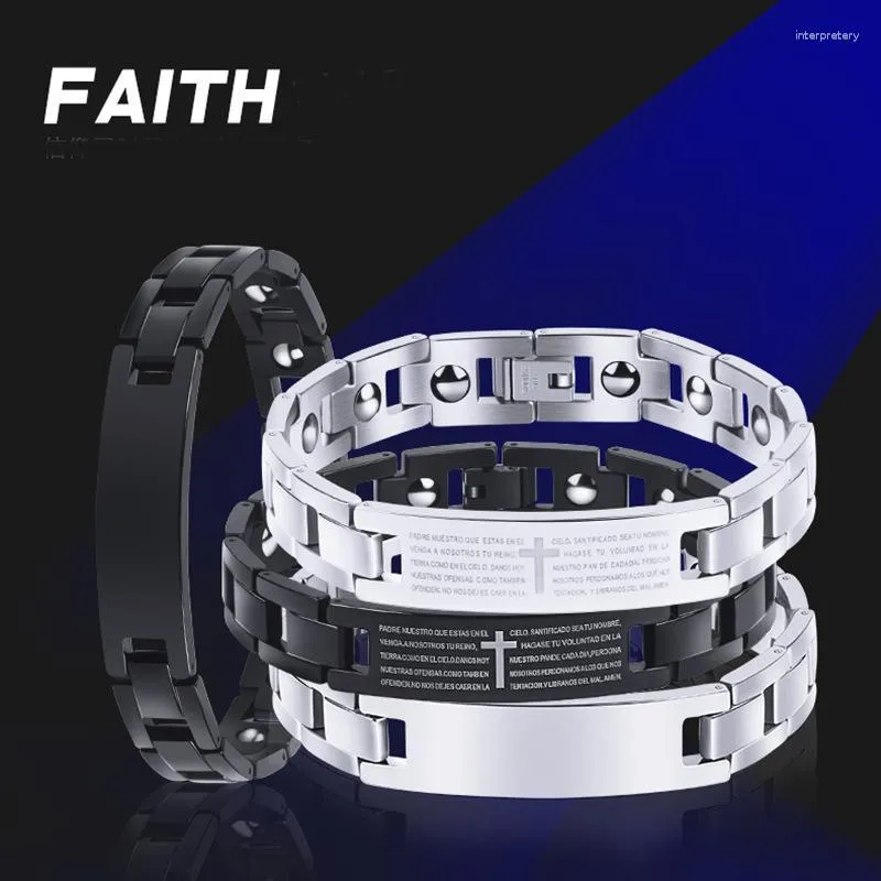 Bangle Fashion Style Cross Bible Scripture Men Armband rostfritt stål svart eller silverfärg tro melv22