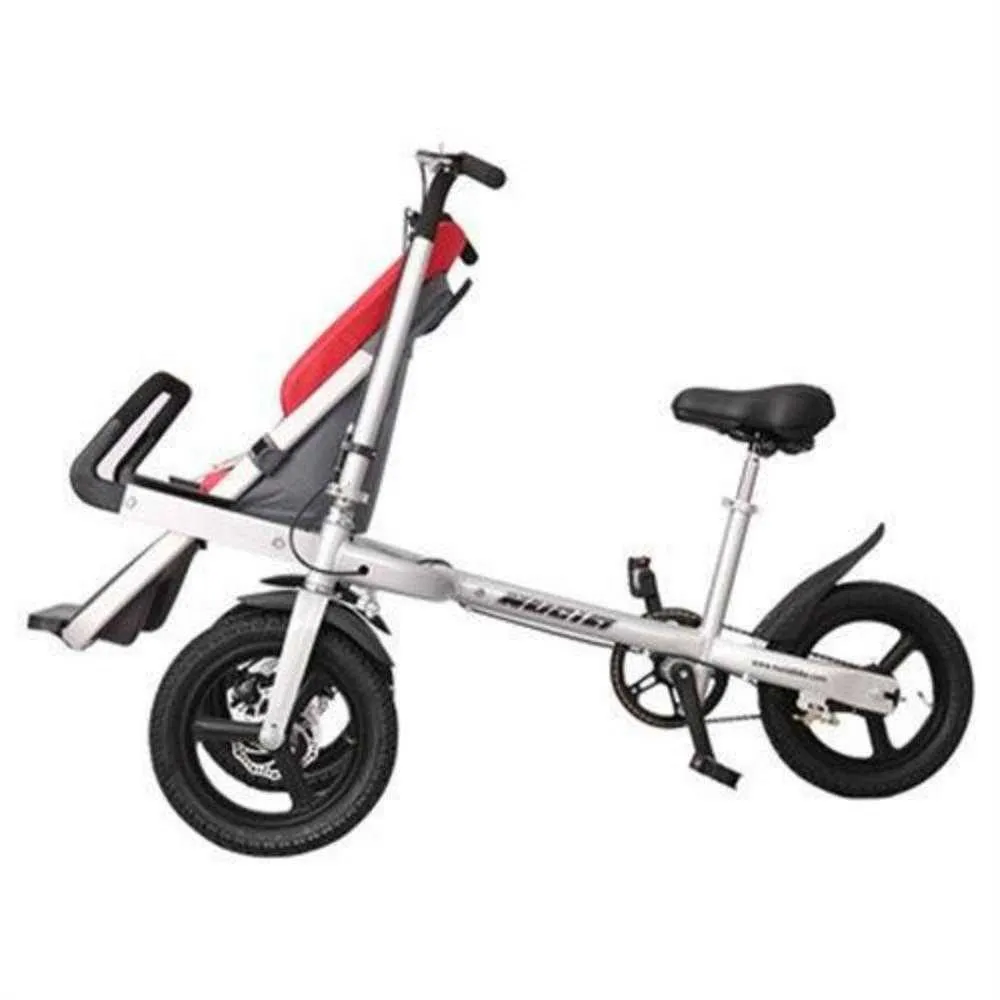 3 in 1 High Landscape Folding Trike Stroller for Kids and Parents Durable Mother Baby Tandem Bicycle with Child Riding Seat