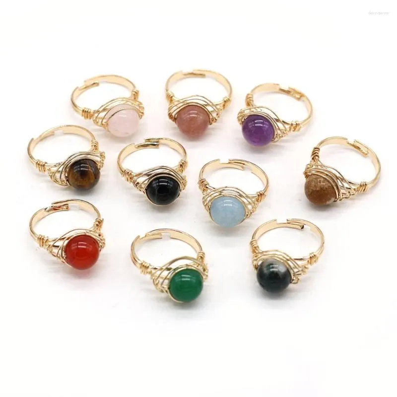 Cluster-Ringe, feine handgefertigte Goldfarbe, Drahtwickel, Tigerauge-Achate, Kugel-Fingerring, Reiki-Heilung, offener Schmuck für Frauen, Party-Geschenke