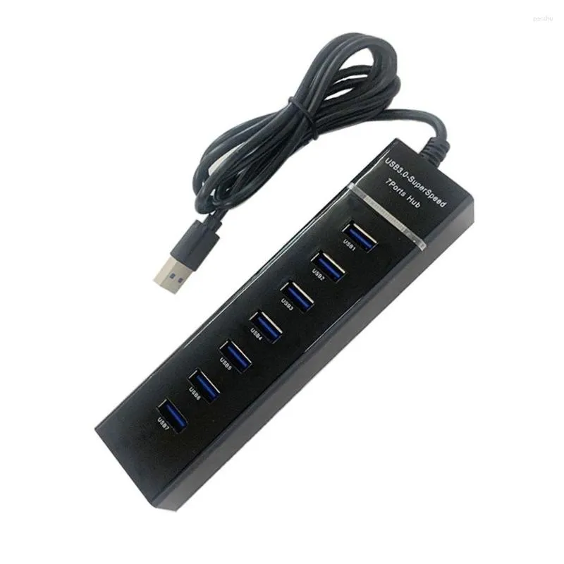 Luzes LED convenientes 7 portas Escritório doméstico de alta velocidade ABS Hub USB Acessório de computador Celular para laptops Carregamento plug-play