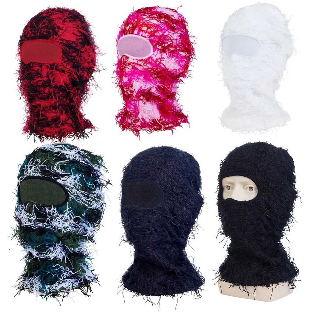 Cycling Caps Masks 1 Hole Balaclava Mask Hat Spooky Ski Beanie Camouflage Unisex Full Face Mask Hand Made Knitted Windproof Funny Cap 230621