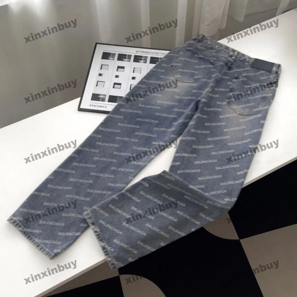 xinxinbuy erkek kadın tasarımcı pantolon paris mektup yazısı yıkanmış bahar yaz gündelik pantolon mavi gri siyah s-2xl