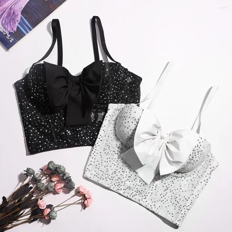 Women's Tanks Plus Size High Quality Cute Bow Women's Sexy Bustier Bra Cropped Sling Top Vest Bling