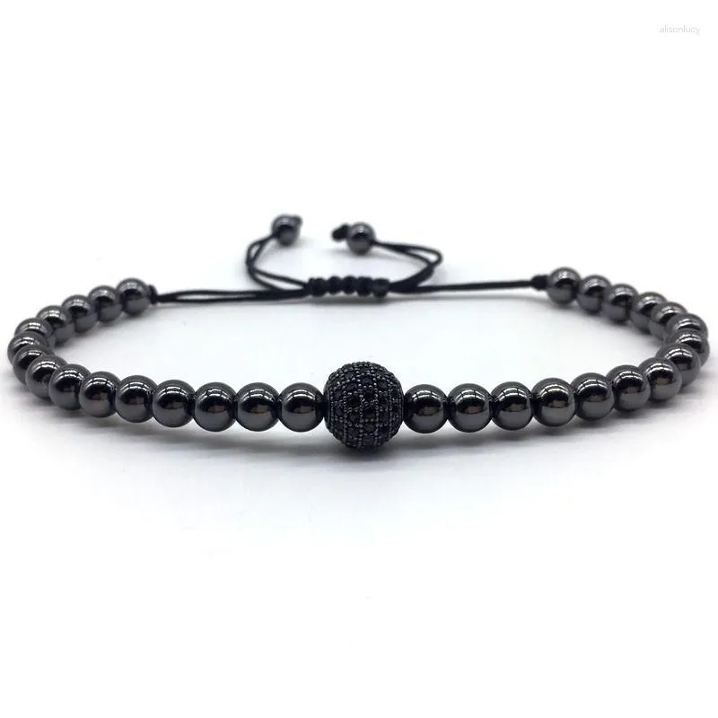 Braccialetti con ciondoli Bracciale da uomo classico con sfera da discoteca temperamento pavimenta zirconi cubici tessuto fatto a mano perline da 6 mm per regalo di gioielli