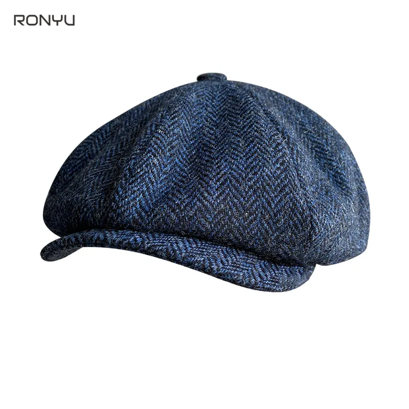 Мужской бренд зимний высококачественный шерстяной новостные шляпы Herringbone Octagon Cap Royal Blue Women Gatsby Flat Hat Bjm18