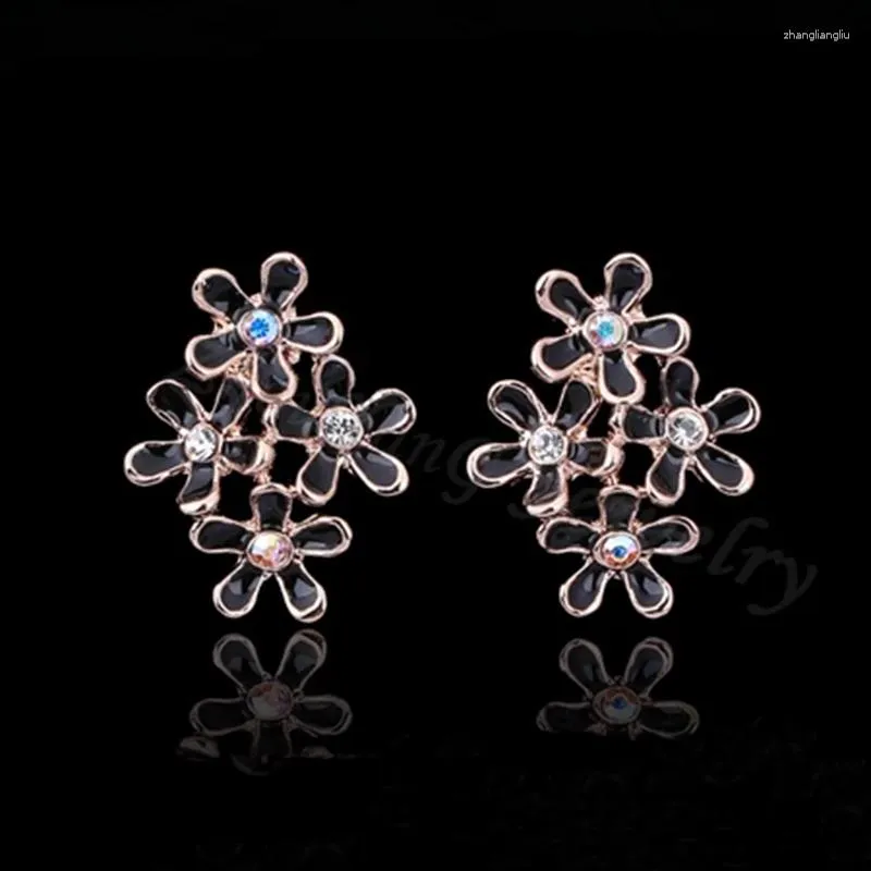 Boucles d'oreilles ZHOUYANG quatre petites fleurs pour femmes bijoux de couleur or Rose fabriqués avec du cristal autrichien en gros ZYE654
