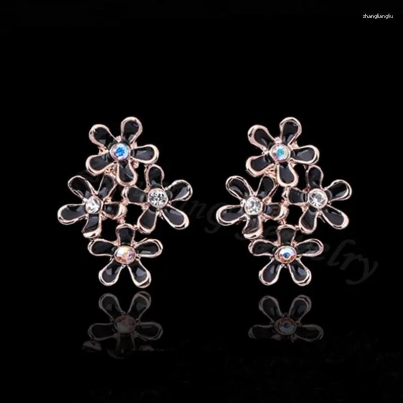 Stud Earrings ZHOUYANG Four Little Flowers For Women Rose Gold Color Jewelry Made With Austrian Crystal Wholesale ZYE654