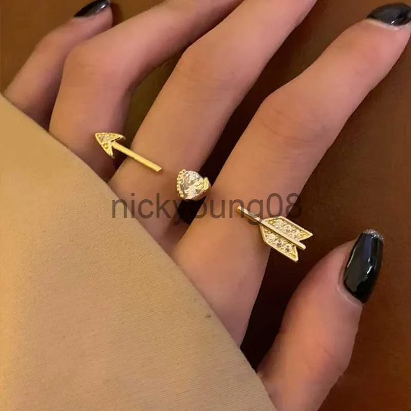 Band Ringar Ny stil Cupid Hjärta Pil Ringar För Kvinnor Justerbar Två Finger Ring Zirkon Charm Smycken Bröllop Par Presenter BFF x0625