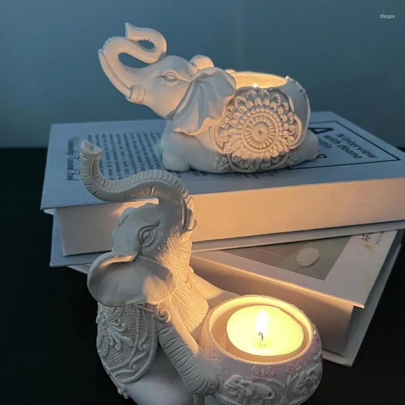 Posiadacze świec wotywnych uchwyt na tealight bogactwo Lucky Elephant Pottery Statues Figurine Table Centerpiece Dekoracja domu
