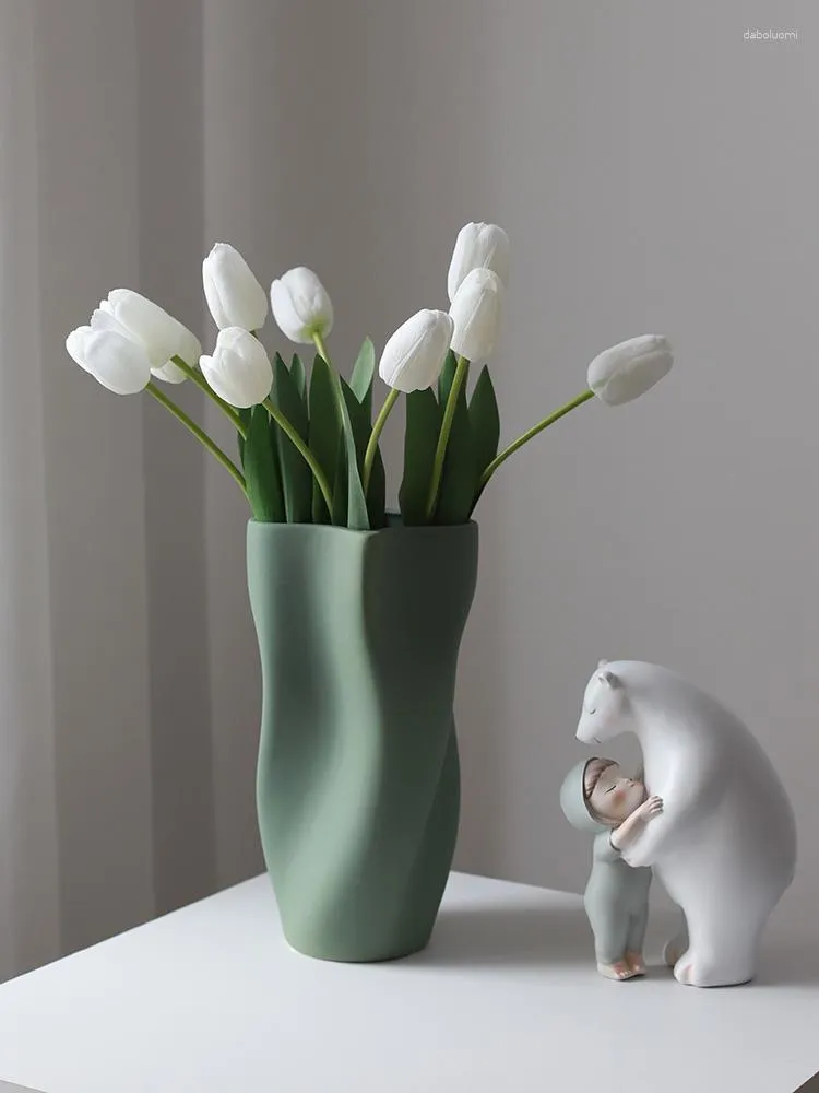 Vasen Weiß Grün Keramik Vase Tabletop Decor Nordic Kreative Moderne Kunst Blumen Design Große Wohnzimmer Dekoration Zubehör