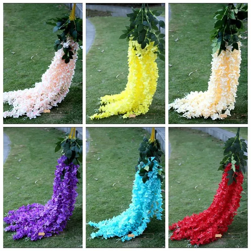 Декоративные цветы перечисляют дополнительные длинные искусственные гидрангея шелковые цветочные виноградные лозы сад дома настенный ротан для свадьбы