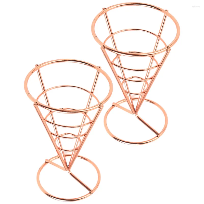 Conjuntos de talheres 2 Pcs Cone Snack Holder Display Stands Batatas Fritas Aço Inoxidável Mini Tabela Decoração Acessórios