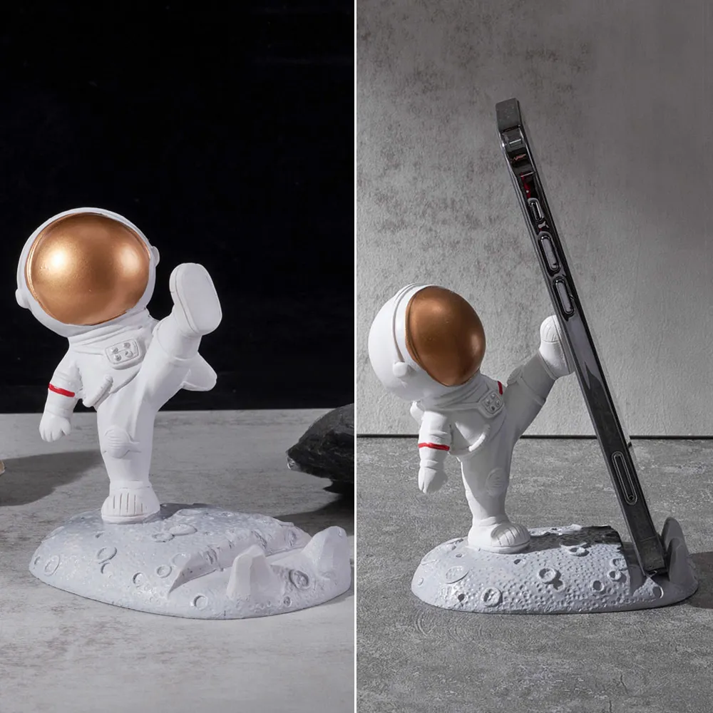 Oggetti decorativi Figurine Porta telefono a forma di astronauta Spaceman Office Decoratio Decor Stand Simpatico supporto per smartphone Piccoli ornamenti Regalo artigianale 230625