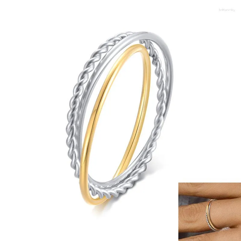 Bröllopsringar Enkelt rostfritt stål Tre-i-One Twist Band för kvinnor Triple Interlocked Rolling Ring Promise Anniversary