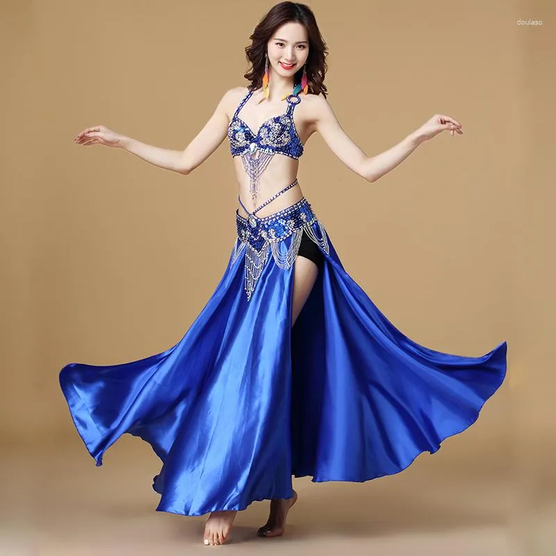 Stage Wear Belly Dance Costume 3pcs BraBeltSkirt Sexy Dancing Women Clothes Set Bellydance