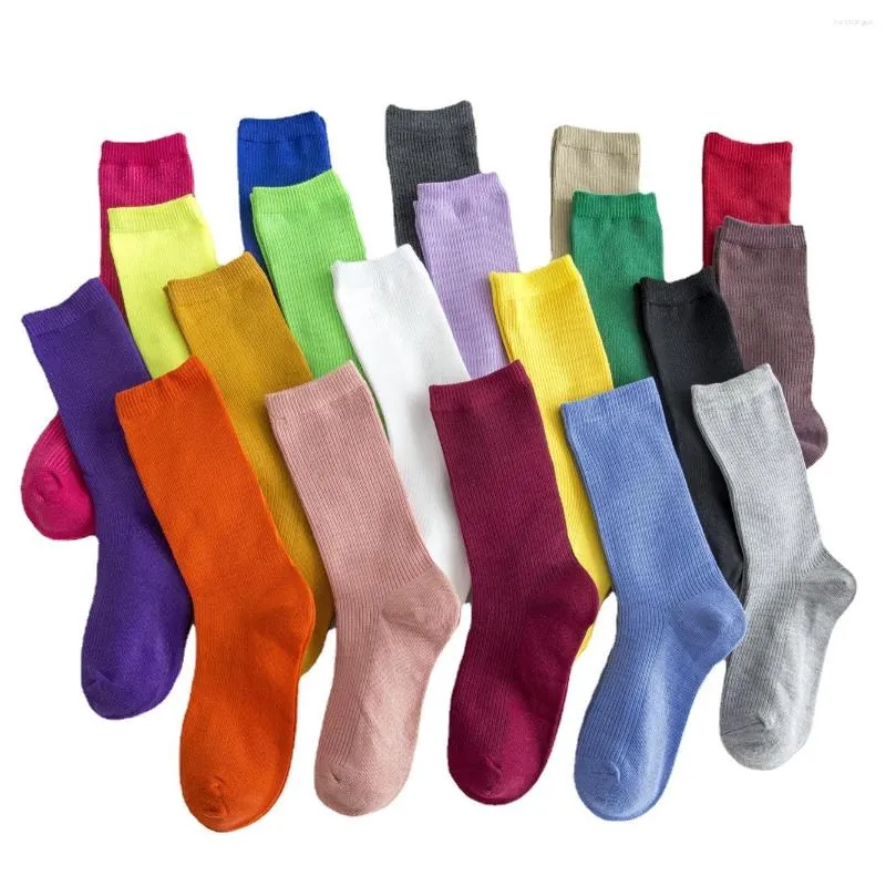 Women Socks 24 Candy Colors Mens Unisex Cotton Middle Tube Four Seasons Comfortable Daily