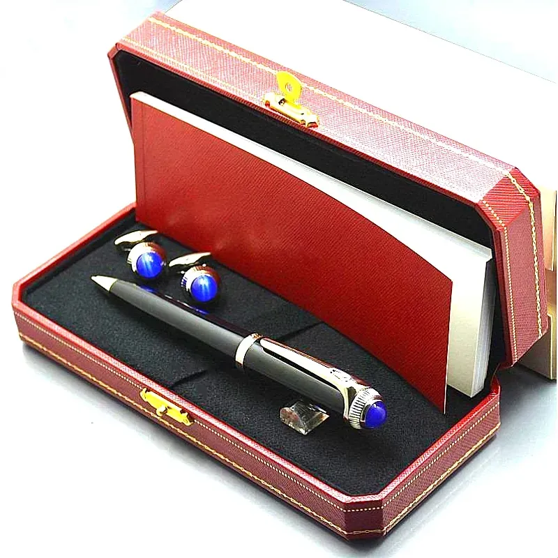 Chariots de stylo cadeau de Noël de luxe Branding Metal Ballpoint Point Bureau Écriture Les stylos à balle peuvent sélectionner avec des boutons de manchette de chemise manuelle et un emballage de boîte d'origine