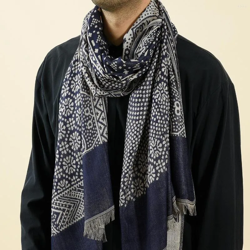 Cachecóis Paisley Design Cachecol Masculino Algodão Linho Étnico Masculino Marca Masculina Inverno Pashmina Com Franjas Xaile Longo