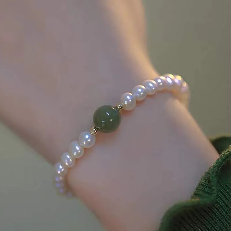 Kobiety moda słodkowodna perłowa bransoletka z koraliki Pearl Elastyczne koraliki Jade Bracelets