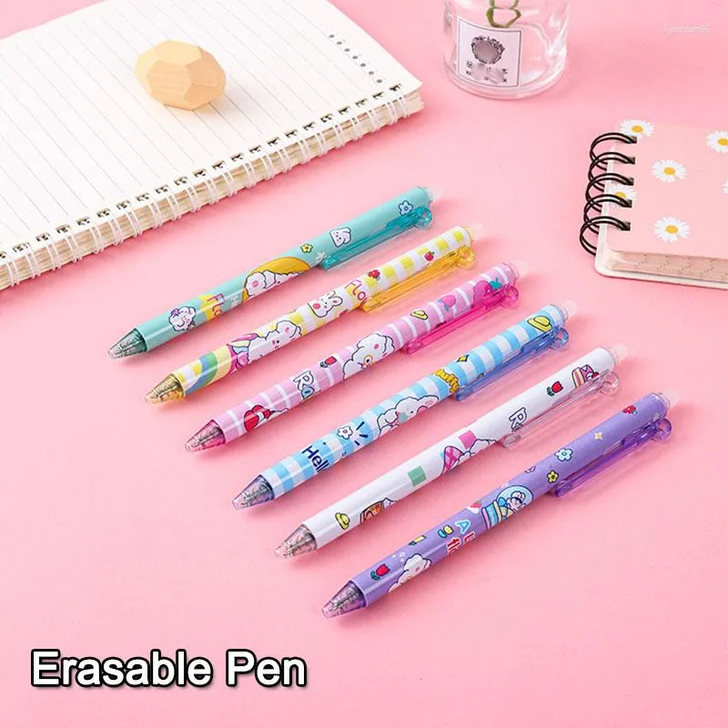 4/6PCS Press Erasable Pen Blue/Black Ink 0.5mm Gel Washable Handle School Office Writing Stationery Supplies