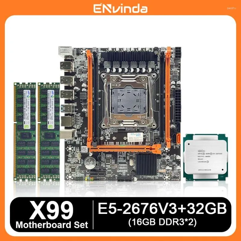 Moederborden ENVINDA X99 Moederbord Kit Met Xeon E5 2676V3 LGA2011-3 CPU 2 16 GB PC3 1600 MHz DDR3 DIMM Geheugen RAM REG ECC NVME M.2