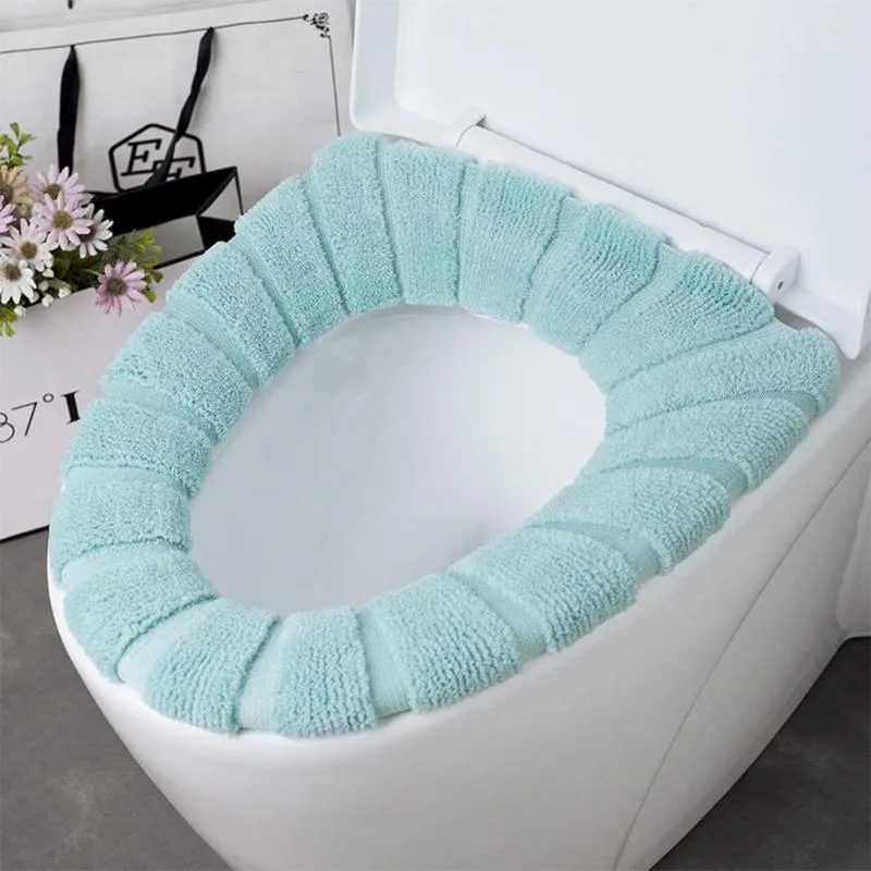 Toilet Seat Covers Bathroom Lid Soft Warm Cover O-shaped Pads Comfortable Thick Water Knitting Commode Mats