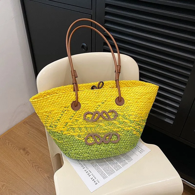 Fashion Designer Bag Brand Straw Braided Basket Bag Big Vine Women's Shoulder Bag Large woven bag Handle Handmade Handbag Summer Beach Straw Bag Tote Purse