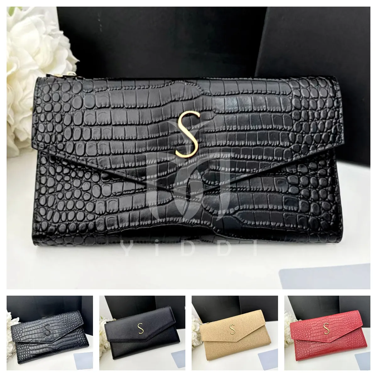 Portefeuille de créateur de mode double pochette ouverte en cuir de vachette sac à main en crocodile porte-monnaie mode femmes argent carte de crédit avec boîte-cadeau