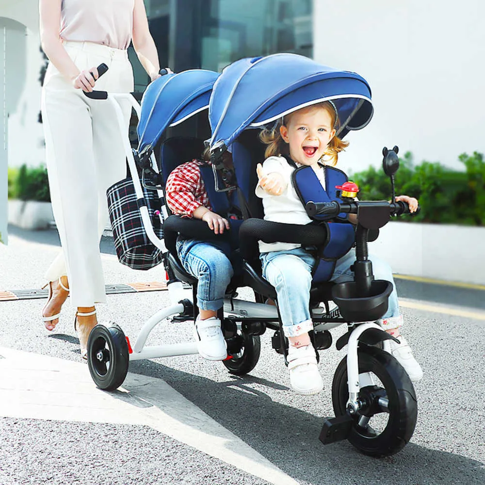 Trójkołowe rowery dziecięce bliźniacze 1-5 lat wózki dziecięce można obrócić 3 w 1 wózek wózku