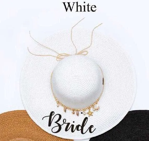 Custom Striped Floppy Mrs Beach Hat With Shells And Bow Perfect For Bridal,  Beach, Honeymoon, Bachelorette Personalized With Names And Straw HKD230625  From Xiaoliu_store, $8.78