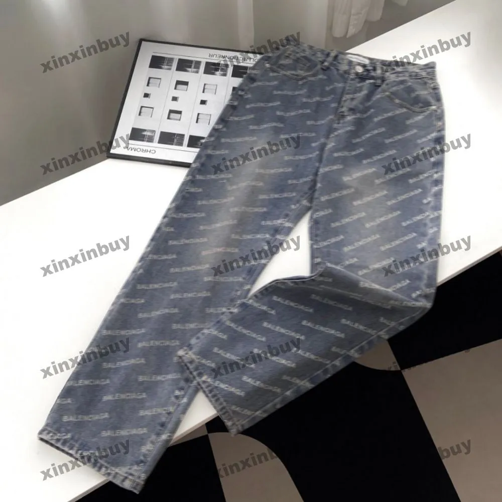 xinxinbuy Calças masculinas femininas estampadas em letras paris lavadas primavera verão calças casuais azul cinza preto S-3XL