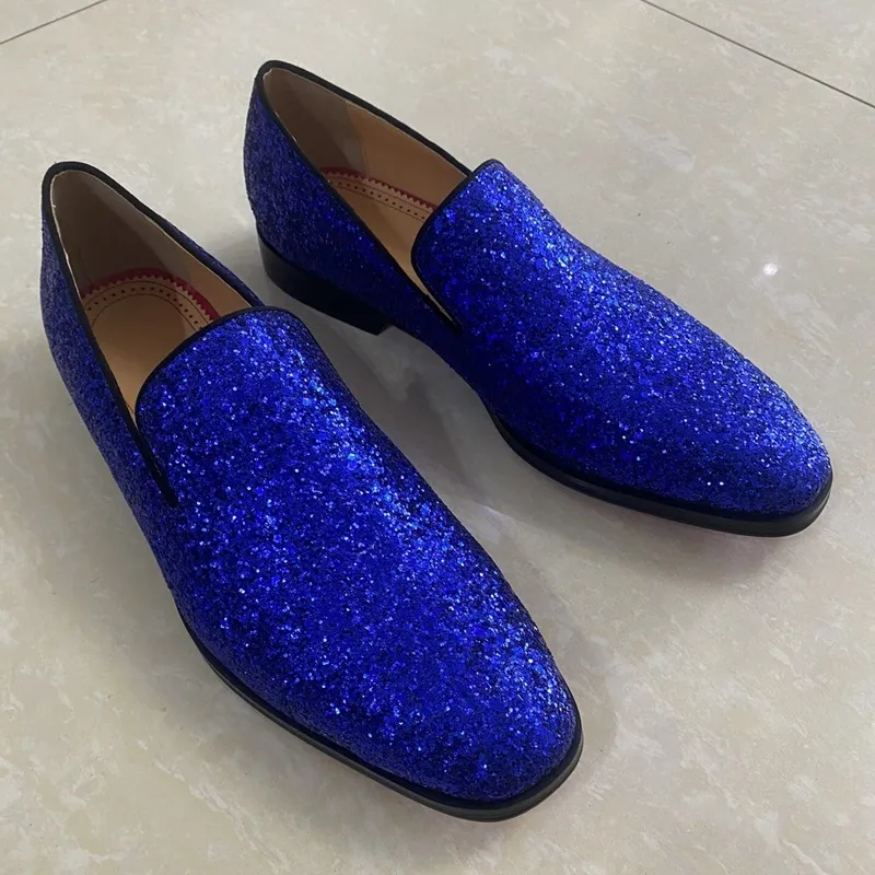 Royal Blue Men Buty Buty Luksusowe modne mokasy Mężczyźni Ubierz buty poślizgnięcie