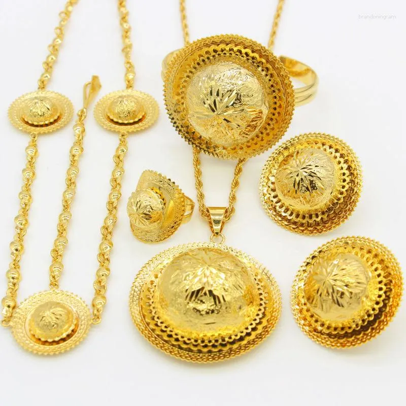 Orecchini di collana set Adixyn Etiopia Wedding/Party Gold Colore Gioielli Habesha Africano Festival tradizionale Donne Donni Donte