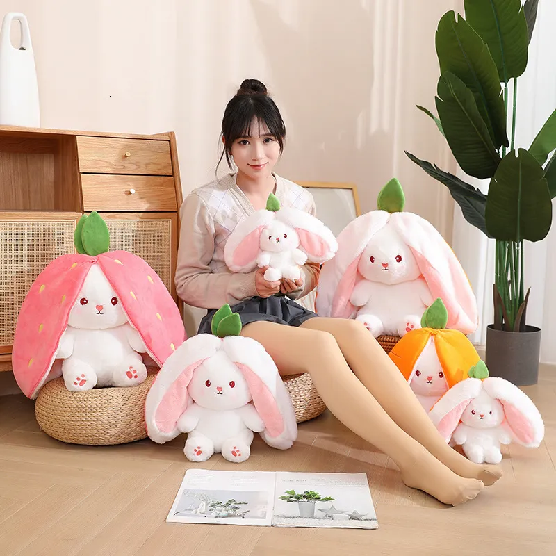 Plush Dolls Bunny Plush Toys Cute Strawberry Of Rabbits Stuffed Animal Kawaii Bunny Baby Plushie Soft Hugging Toy Gifts 230621