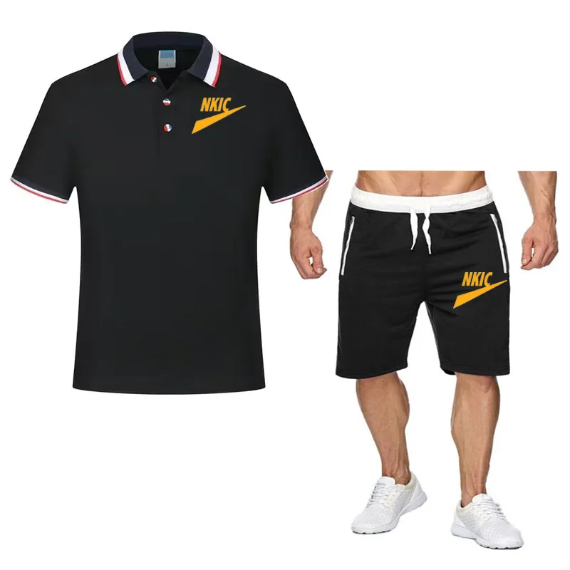 Summer Mens Sportswear Brand LOGO Fitness Suit Running Clothes Casual Black T-shirt Shorts Sets Breathable 2 Piece Jogging Tracksuit Men