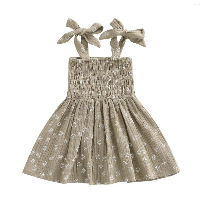 女の子のドレスキッズベビーガールズバンデージストラップドレス幼児デイジープリントカジュアルノースリーブの夏のプリンセスパーティーウェア0-5T