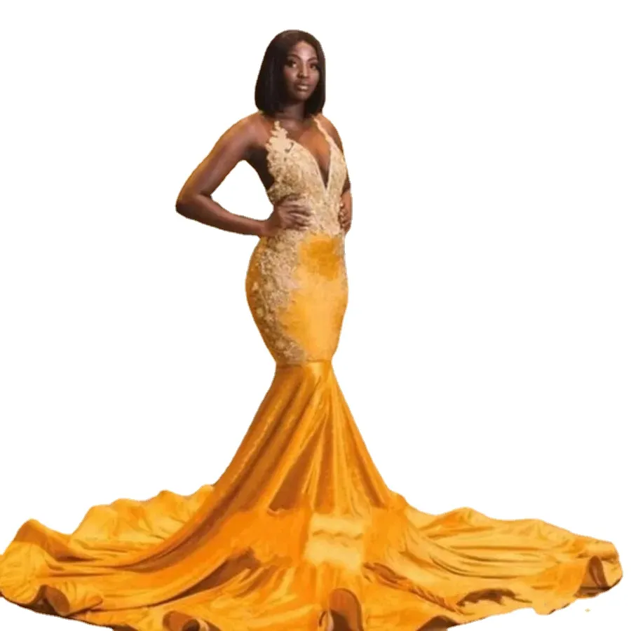 Elegant Gold Velvet Prom Dress with Sweep Train and Backless Design for  Plus Size from Dhgate Prom Dresses - price 454.42