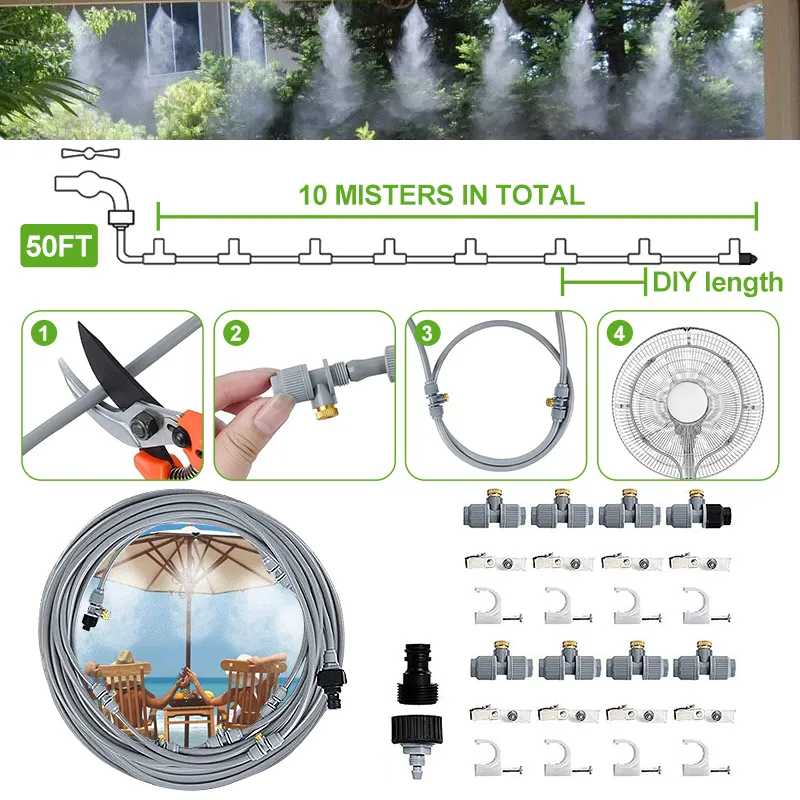 Équipements d'arrosage 15M pulvérisateur de jardin brumisation système de refroidissement ensemble bricolage nébuliseur extérieur Kit de brouillard d'eau de haute qualité 230625