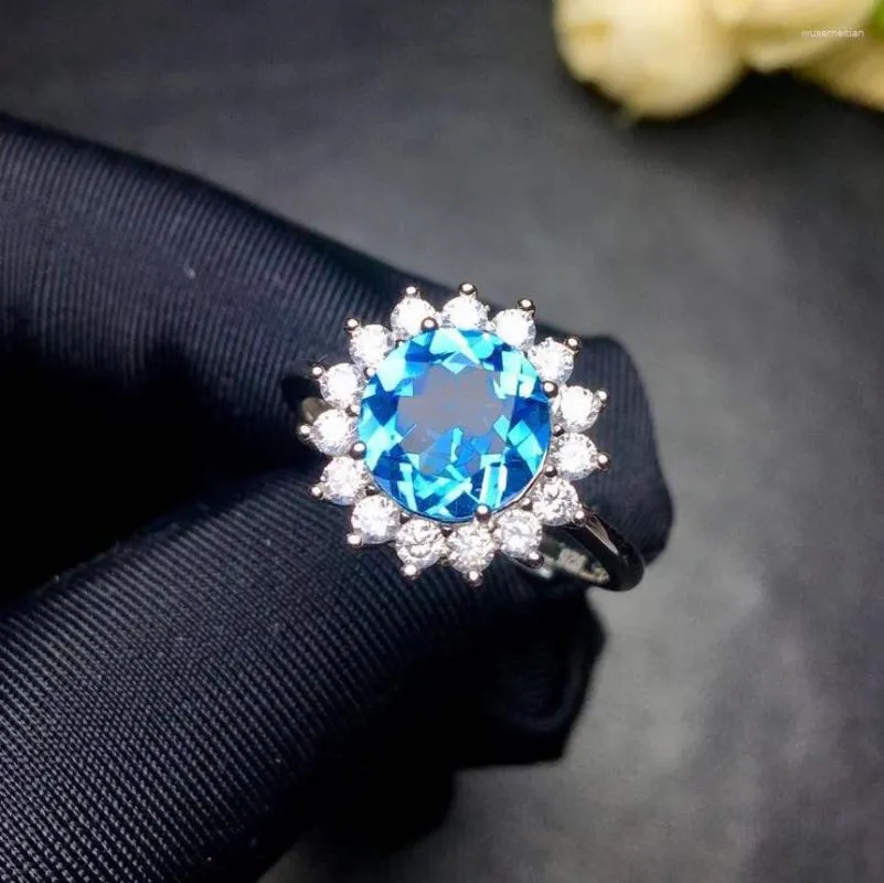 Cluster Rings hjärtformad imitation Sea Blue Topaz Full Diamond Open Ring Femininity